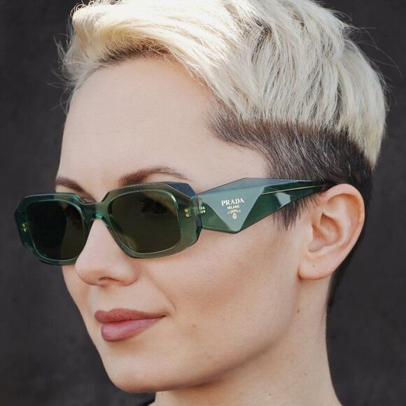 NEW Prada PR17WS 11R10E Sage Green Mirror Internal Silver Rectangle Sunglasses - Picture 1 of 14